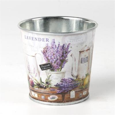 China Modern Round Metal Planter Garden Flower Pot Galvanized Printing Planter Pots for sale