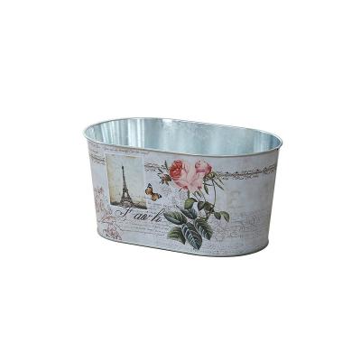 China Decorative Galvanized Oval Metal Flower Planter Home and Garden Planter Pots with Good Quality Wholesale for sale