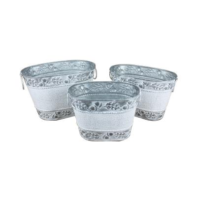 China Garden Shabby Chic Pot for Garden Countryside Metal Rustic Shabby Chic White Decorative Garden Flower Pot Wholesale Set of 3 Planters Buckets for sale