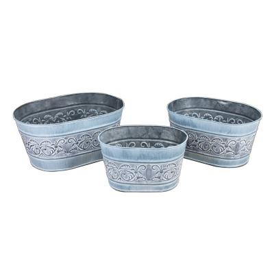 China New 2019 American Style Cheap Galvanized Antique Metal Garden Flower Pots Bucket Set Wholesale 3 Planters for sale