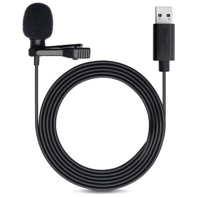 China Portable 1.5m Microphone Cable Cord Audio Wired Lavalier Clip MIC USB Stereo Collar Microphone for PC Laptop for sale