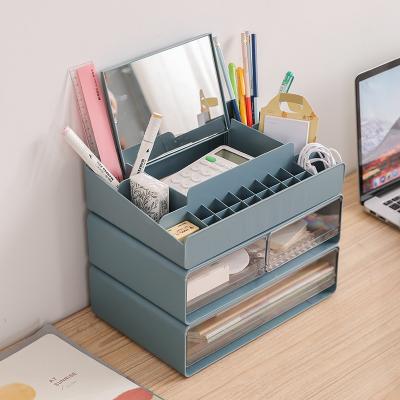 China HIPS+PET Plastic Storage Box Household Storage Drawer Lipstick Skin Care Product Desktop Cosmetic Holder for sale