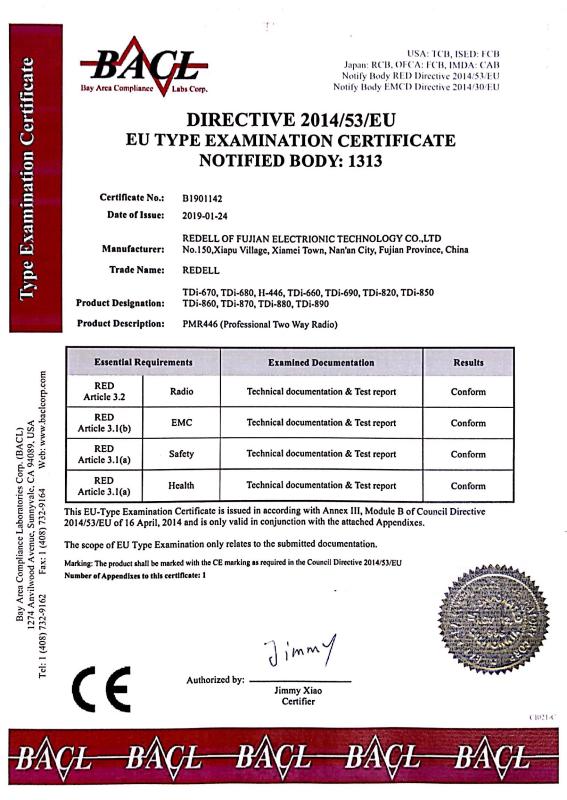 CE - Redell (Fujian) Electronic Technology Co., Ltd.