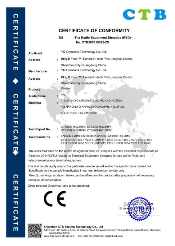 CE - Shenzhen YQ Creations Technology Company Limited