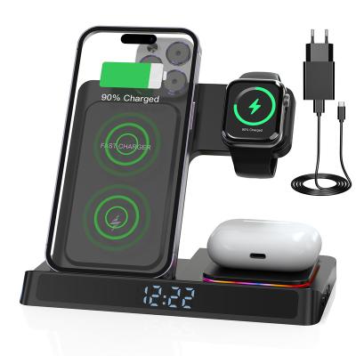 China Multifunctional Radio Charging 2023 Portable Wireless Charging Station 10w 15w Qi Wireless Phone Holder 3 in 1 Wireless Chargerer for IPhone for sale