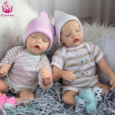 China Soft Toy UCanaan 17 Inch 43Cm Lifelike Reborn Baby Twins Dolls Bebe Full Body Soft Silicone in Soft Pink and Blue for sale