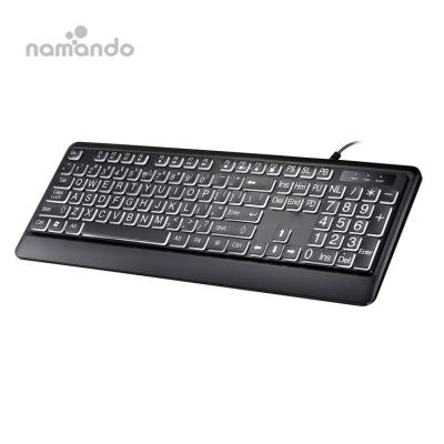 China Gaming USB Wired Large Print Keyboard Bold White Elephant Letters Silent Backlit Keyboard with Oversized 104 Keys for the Visually Impaired for sale