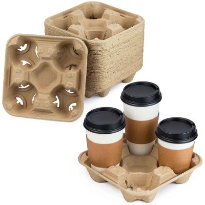 China Recycled Materials 4 Compartment Coffee Paper Cup Carrier Tray Disposable Pulp Holder For Takeaway for sale