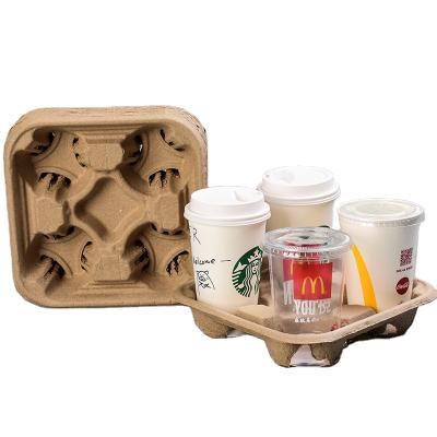 China Materials Factory Price Recycled Biodegradable Paper Cup Holder Tray Disposable 2&4 Cups Takeaway Packaging for sale