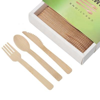 China Real Eco-Friendly Wholesale Biodegradable Compostable Disposable Travel Airline Bamboo Spoon Fork Bamboo Cutlery Set With Paper Bag Napkin for sale