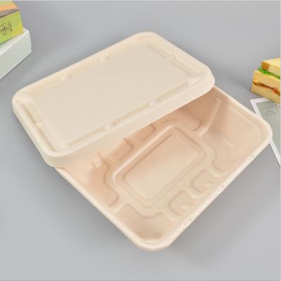 China 1200ML Sugarcane Bagasse Food Container Disposable 100% Biodegradable Take Out Box With Cover for sale