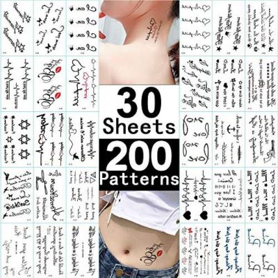 China Word Temporary Tiny Temporary Tattoos 30 Sheets Black Fake Tattoo Stickers For Adults Girls Boys Children Men Women Small Temp Tattoo Paper for sale