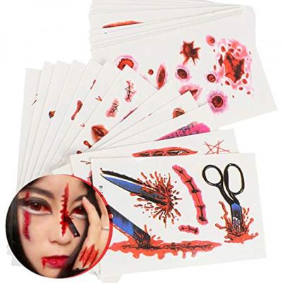 China Temporary Temporary Tattoo Stickers Halloween Day Of The Day Temporary Tattoos 30 Sheets Blood Scar Water Proof Temp Tattoos For Women for sale