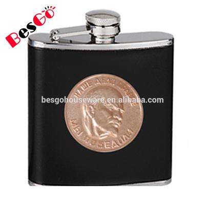 China 6oz food grade stainless steel hip flask drinkware metal fashion leather portable flask for alcohol liquor whiskey for sale