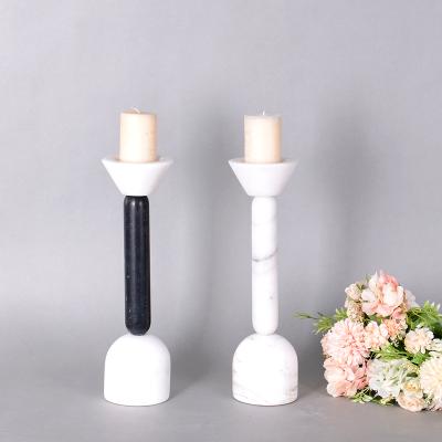 China Home Decorations Minimalist Luxury Natural Marble Candlestick Accents High Quality Home Candle Holder for sale