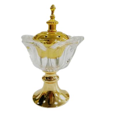 China 2020 cheap holder bakhoor mabkhara censer gold arabic portable metal ramadan censer charcoal glass censer with handle for sale