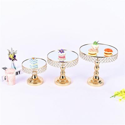 China Viable Gold Wedding Cake Dish Set Cookie Candy Trays Metal Cupcake Dessert Display Cup Cake Stand Luxury Mirror Display Stand for sale