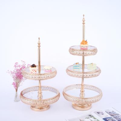 China Handcrafted Cake Stand Wedding Party Metal Table Snack Tray Cake 2 Tiers Cupcake 3 Tier Display Gold Viable Glass Cake Dish for sale