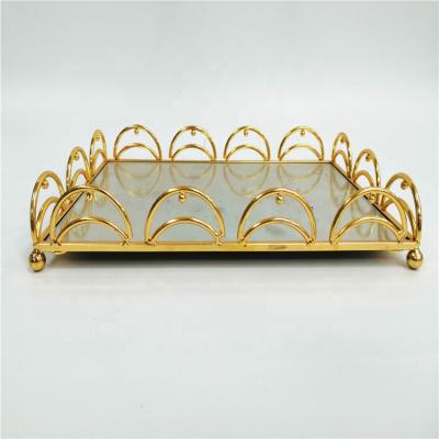 China Wholesale New Durable Metal Mirored Tray With Decorative Design Gold Glass Serving Trays for sale