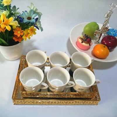 China Durable Gold Design Home Decor Serving Vintage Mirror Tea Tray Arab Mirror Tray Oval Coffee Table Tray With Handles for sale