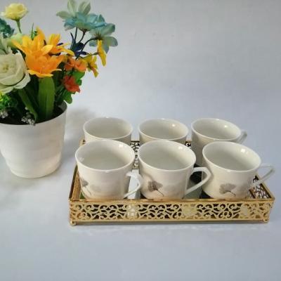 China Wholesale Durable Restaurant Serving Tray Mirror Home Decor Gold Plated Arabic Metal Coffee Tea Cup Holder Trays for sale