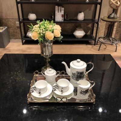 China Durable Arabian Mini Tea Coffee Cup Serving Trays Gold Plated Metal Glass Mirrored Mirror Tray for sale