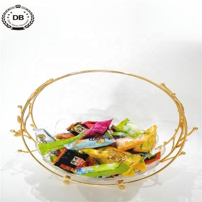 China Durable Ramadan Decorations Muslim Gold Candy Bowl Wedding Chocolate Box Fruit Bowl Candy Dish With Iron Handle for sale