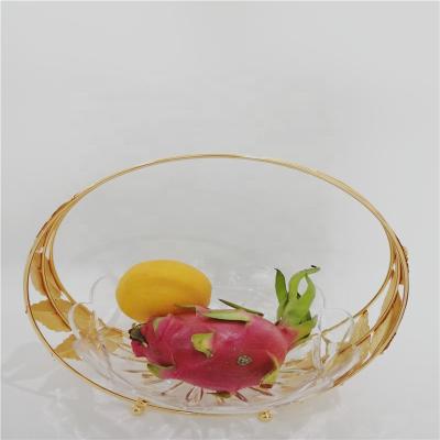 China Durable Ramadan Acrylic Metal Decoration Gold Metal Fruit Bowl Dessert Candy Dish With Decorative Iron Handle for sale