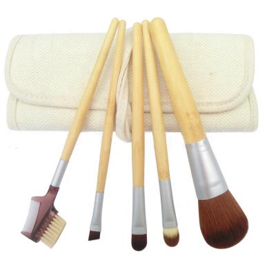 China Eco-friendly 5pcs flat brush synthetic hair bamboo make up brush set with cotton bag for promotion gift for sale