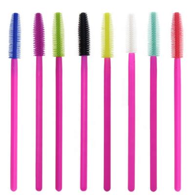 China Pink Disposable Washable Plastic Makeup Grip Silicone Hair Extension Tool Eyelash Mascara Magic Wand for sale