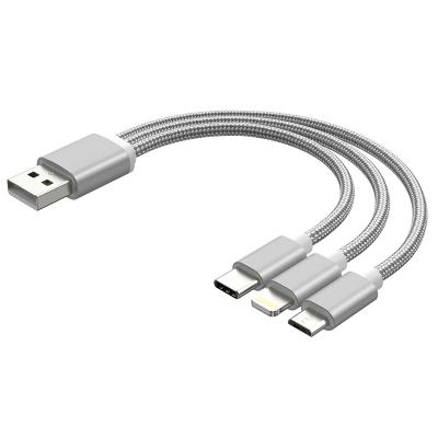 China Fast Charging and High Speed ​​Data Transfer Nylon 3 in 1 USB Charging Cable with Type-C and Micro Lilghtning Connectors for sale