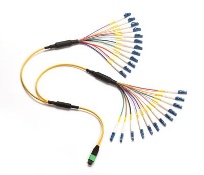 China FTTB 1 Meter APC MPO 12*2 24 Single Mode To Fiber Optic Jumper Fanout Patch Cord LC UPC Connector Cores for sale