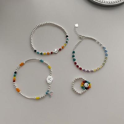 China Amazon Hot Sale 925 Sterling Silver Cute Smile Rainbow Color Bead Bracelet Boho Stretch Cloud Bracelet Beaded Bracelet for sale