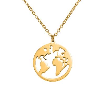 China 2021 TRENDY Laser Cut Geometric Stainless Steel Fashion Necklace Jewelry World Map Necklace for sale