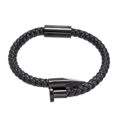 China New Trendy Fashion Wholesale Fashion Punk Style Leather Bangle Stainless Steel Nail Bracelet Men's Magnetic Bracelet for sale