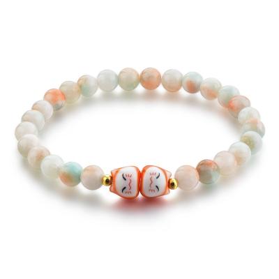 China TRENDY Ceramic Bead Bracelet 6mm, Cute Lucky Cat Ceramic Beads Elastic Bracelet Jewelry for sale