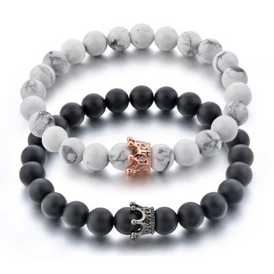 China 2021 FASHIONABLE White Stone Volcanic Stone Men's Bracelet Howlite Crown Jewelry Natural Stone Bead Bracelet for sale