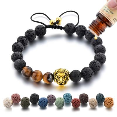 China 2021 hot sale TRENDY Lava Stone Adjustment Lion Macrame Bracelet 8mm head men's fashion bead bracelet for sale