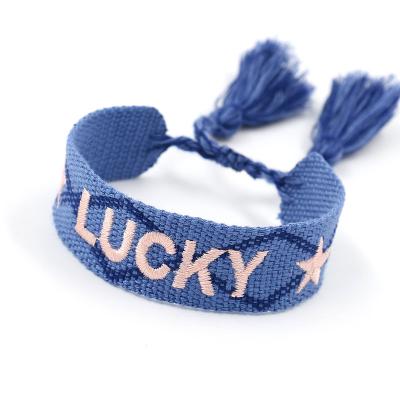 China 2021 TRENDY beautiful colorful handmade woven bracelet, custom name letters lucky logo braided friendship bracelet for sale