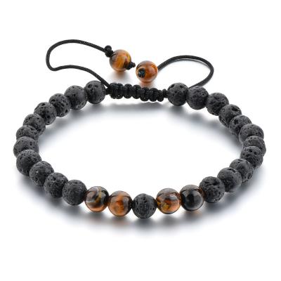 China 2021 Hot Selling Men's Fashion 6MM Rope Energy Stone Adjustable Bracelet Tiger Eye Stone Lava Bracelet for sale