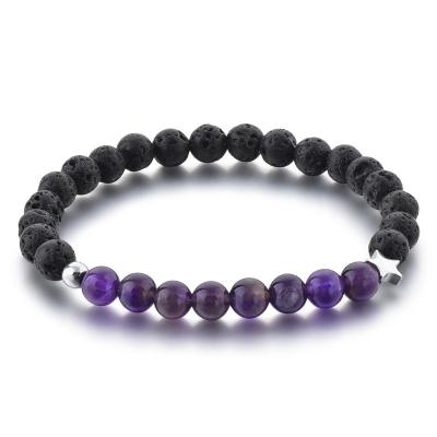 China FASHIONABLE Lava Stone With Amethyst Silver Natural Stone Hematite Bracelet Jewelry Stone Bracelet for sale