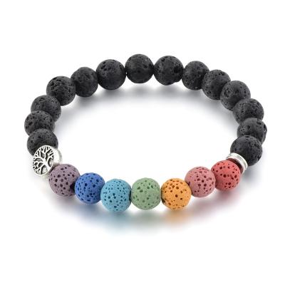 China TRENDY Custom Design High Quality 8mm Lava Stone Bead 7 Chakra Bracelet Life of Tree Charm Bracelet for sale