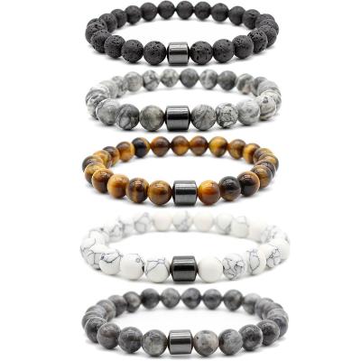 China Natural Tiger Eye Howlite Lava Stone Hematite Therapy Health Care Bracelet FASHIONABLE Magnetic Beads Bracelet for sale