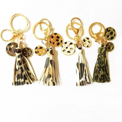 China New Leopard Key Chain 2021 PU Tassel Bag Creative Smile Pendant Leather Gift Pendant Key Chain for sale