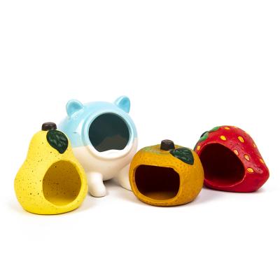 China HOUSES Hot Sale Fashion Creative Resin Hamster Room Strawberry Pear Orange Form Nest Hamster Bed Pet Cage Small Pet House for sale