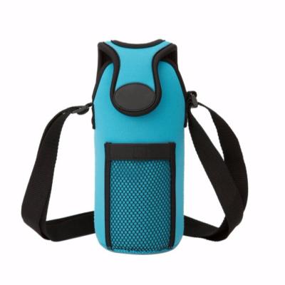 China Custom Wine Wine Bottle Sleeve Sport Insulated Neoprene Water Bottle Cooler Sleeve With Shoulder Strap for sale