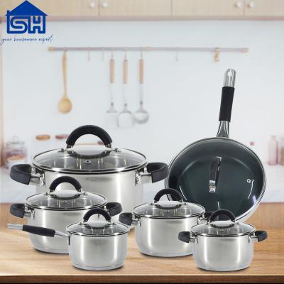 China Jiangmen 12 Pcs Sustainable Pot Stainless Steel Cookware Set Set Color Box Cooking Pots for sale