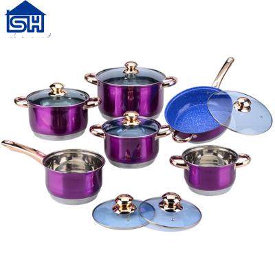 China 12 Pcs Sustainable Pot Set Stainless Steel Cookware Set Color Box Cooking Pots for sale