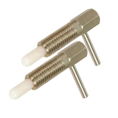 China ZINC L Type Retractable Spring Loaded Handle Locking Plunger Threaded Pin With White Delrin Nose for sale