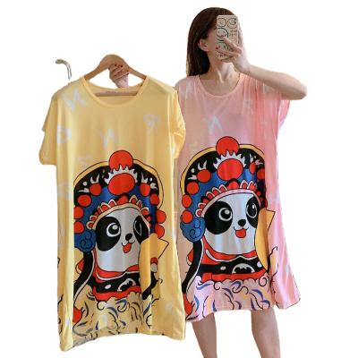 China Polyester QUICK DRY short sleeving pajamas printed milk silk ladies large size pajamas women wholesale robe for sale